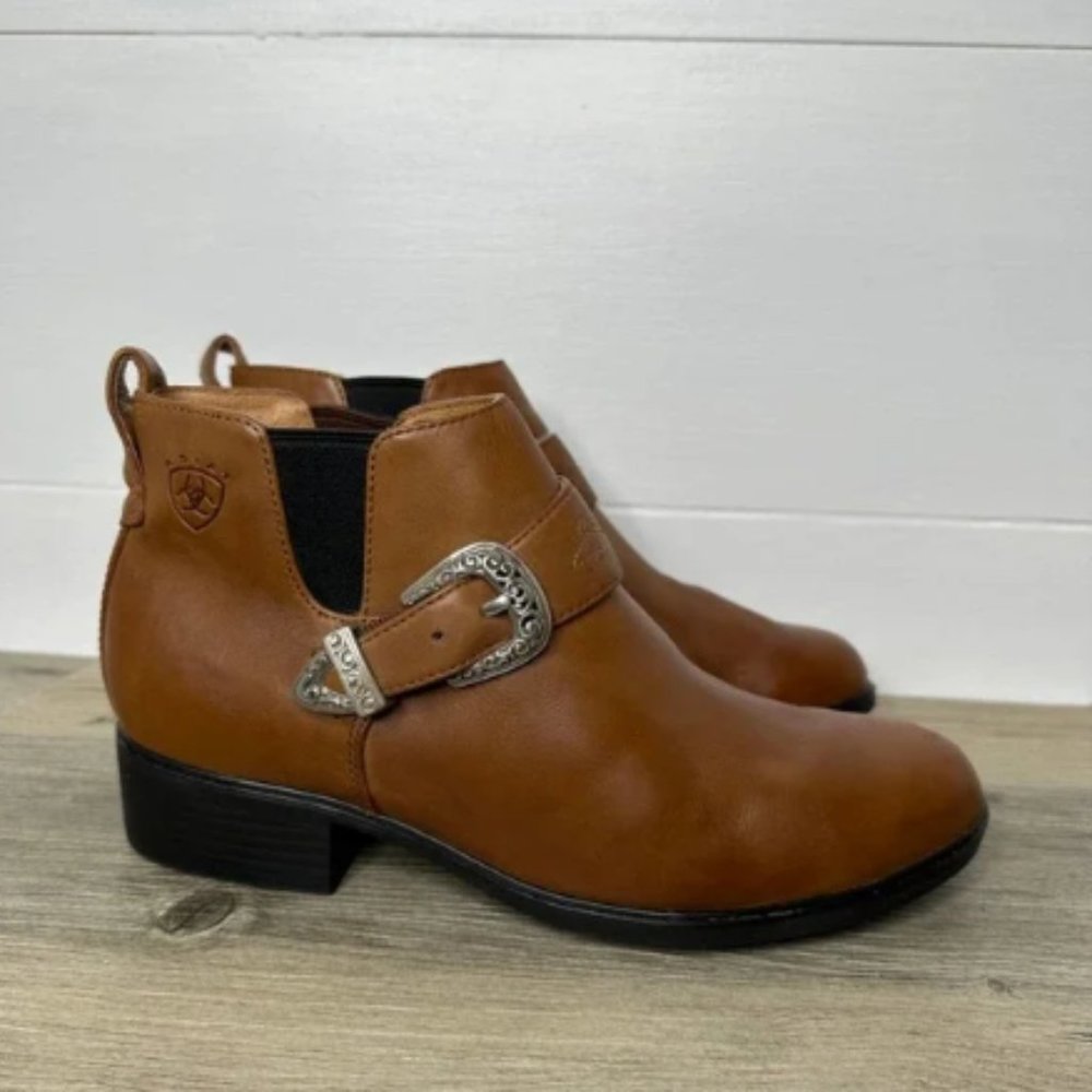 Ariat Women's Short Ankle boots Riding Leather western buckle strap brown 7